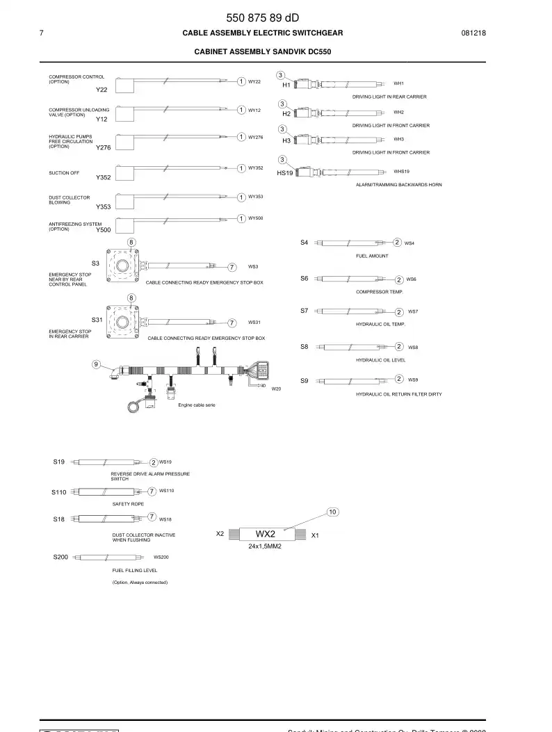 55087589d 550 875 89d CABLE ASSEMBLY - Sandvik Technical Drawing