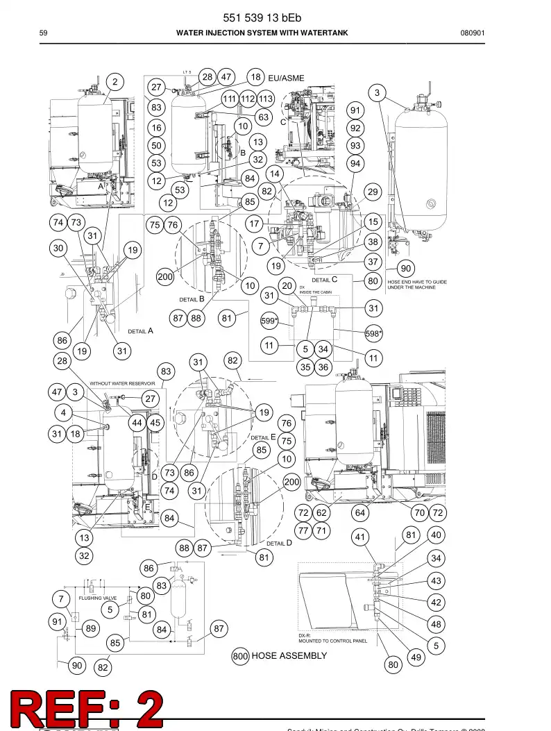 55088401a 550 884 01a Water tank - Sandvik Technical Drawing