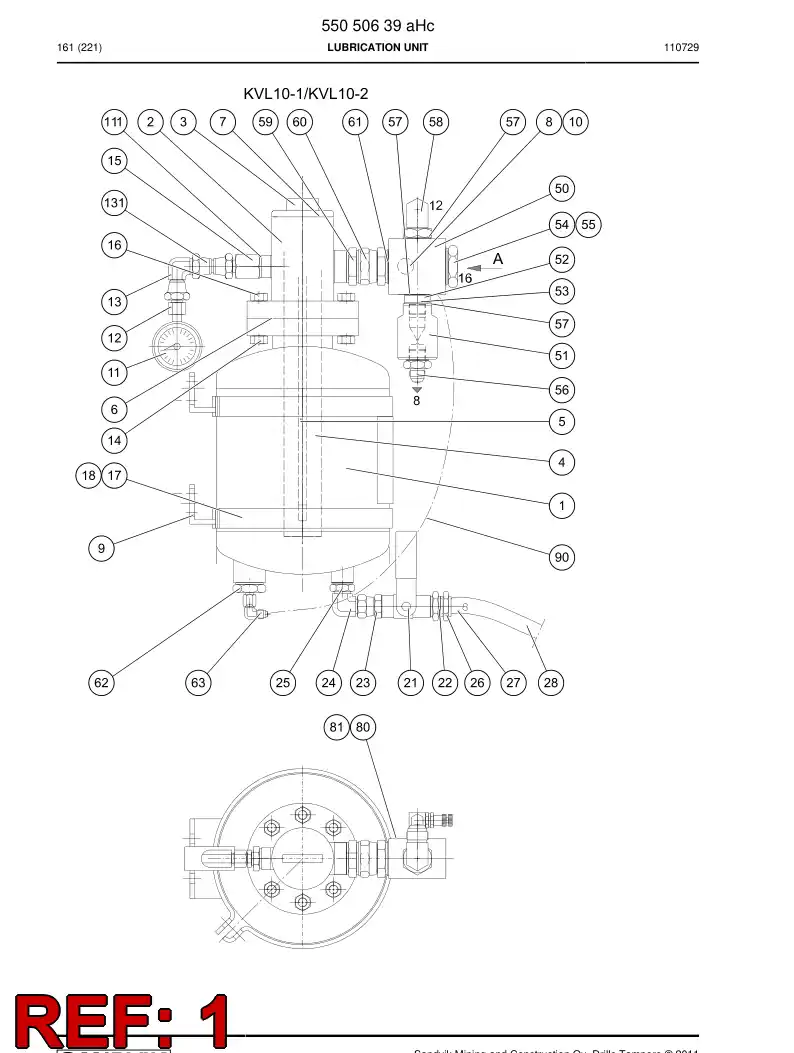 55088402a 550 884 02a Air receiver - Sandvik Technical Drawing
