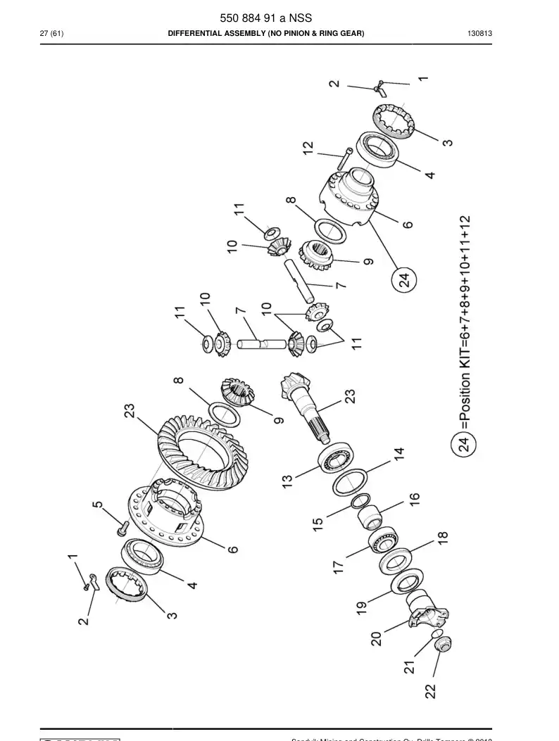 55088491a 550 884 91a Differential Assembly (No Pinion & Ring Gear) - Sandvik Technical Drawing