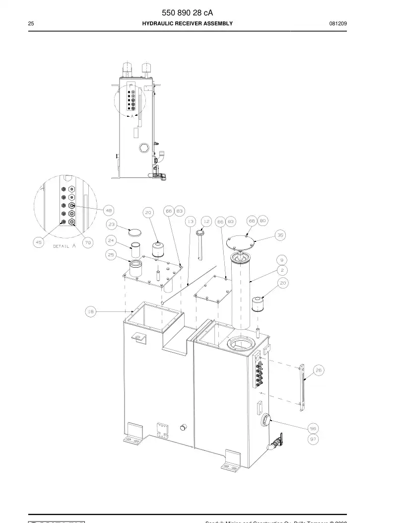 55089028c 550 890 28c HYDRAULIC RECEIVER ASSEMBLY - Sandvik Technical Drawing