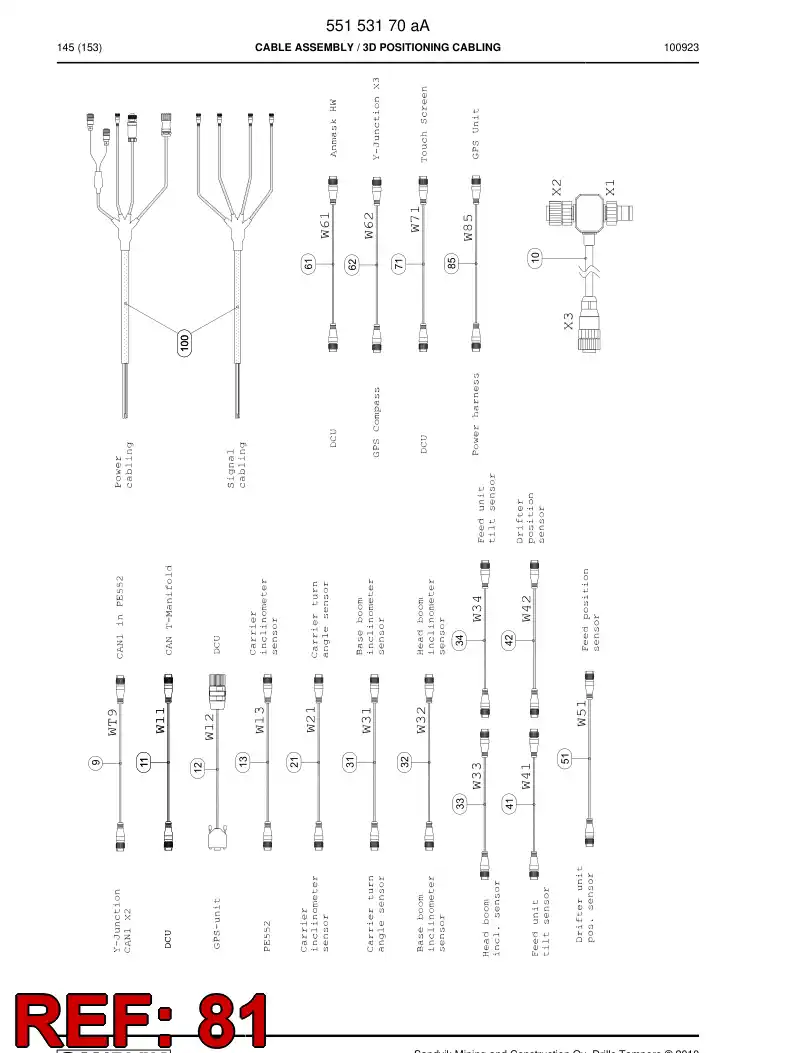 55089123 550 891 23 Pre-wired plug cable - Sandvik Technical Drawing