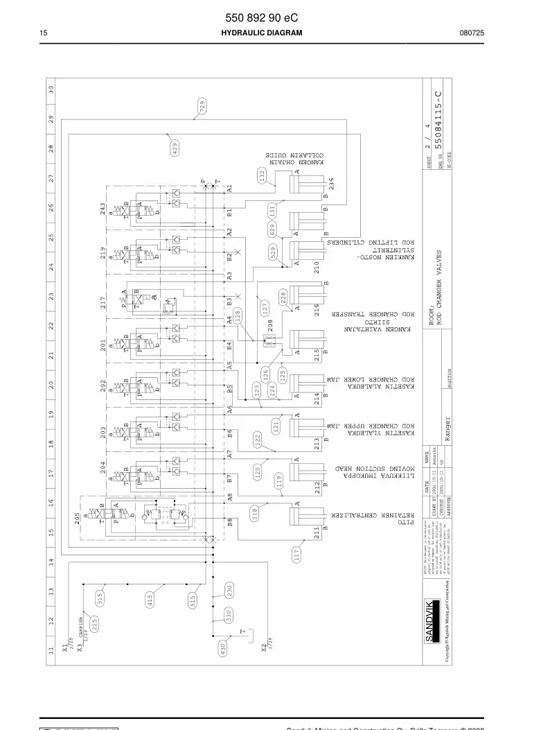 55089290e 550 892 90e HYDRAULIC DIAGRAM - Sandvik Technical Drawing
