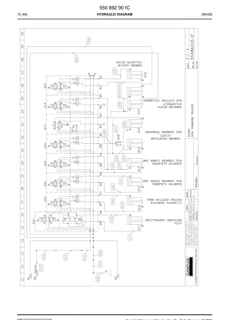 55089290f 550 892 90f Hydraulic diagram - Sandvik Technical Drawing