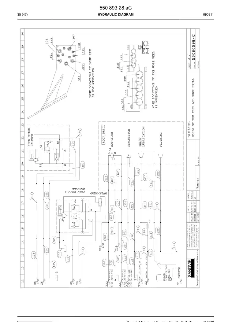 55089328a 550 893 28a HYDRAULIC DIAGRAM - Sandvik Technical Drawing