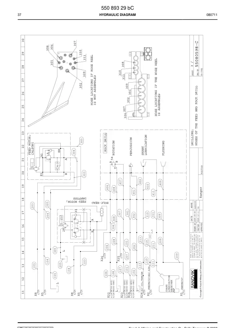 55089329a 550 893 29a HYDRAULIC DIAGRAM - Sandvik Technical Drawing