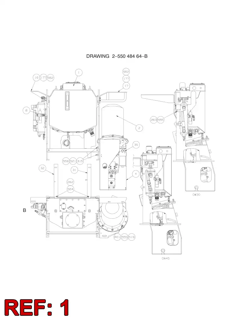 55089393 550 893 93 HYDRAULIC RECEIVER ASSEMBLY - Sandvik Technical Drawing