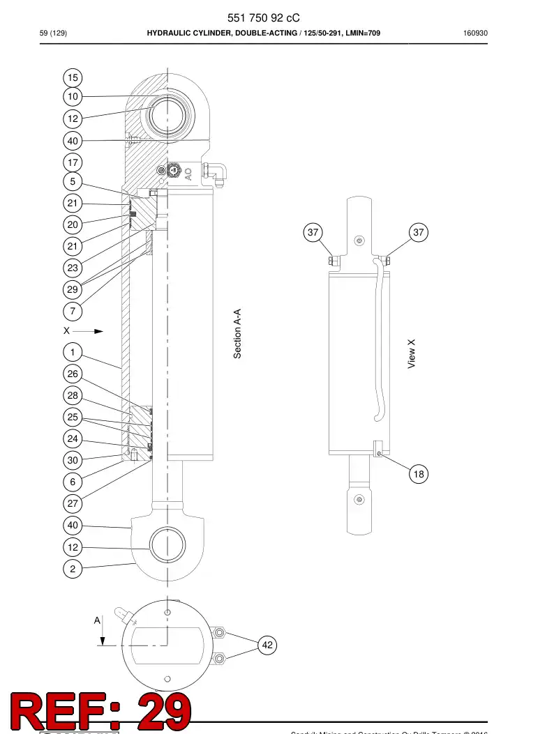 55089983 550 899 83 Guide Ring, PISTON Rod - Sandvik Technical Drawing