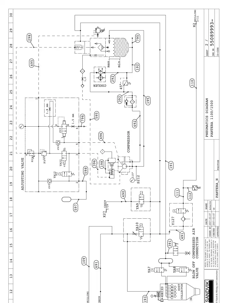 55090705a 550 907 05a HOSE LIST,CARRIER (3-550 799 5 - Sandvik Technical Drawing