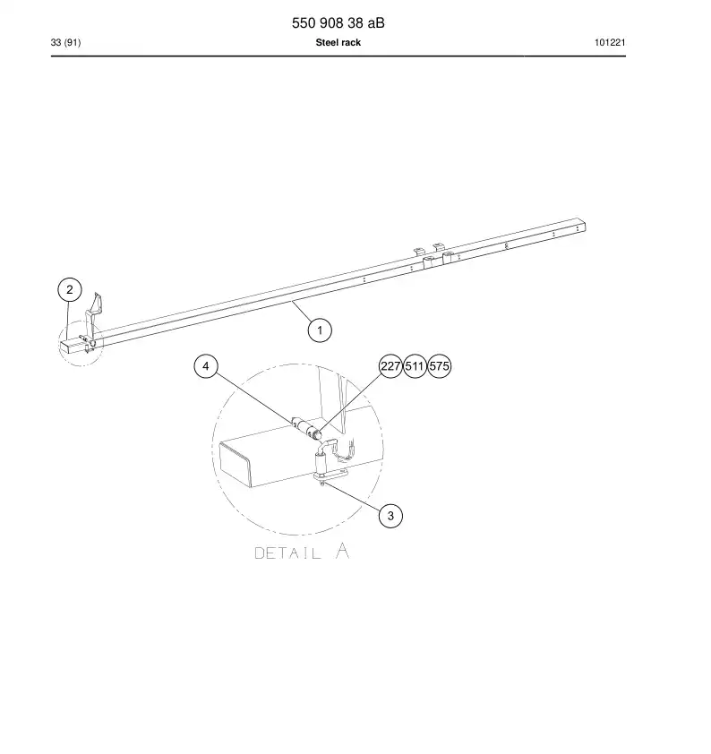55090838b 550 908 38b Rack, Drill Steel - Sandvik Technical Drawing