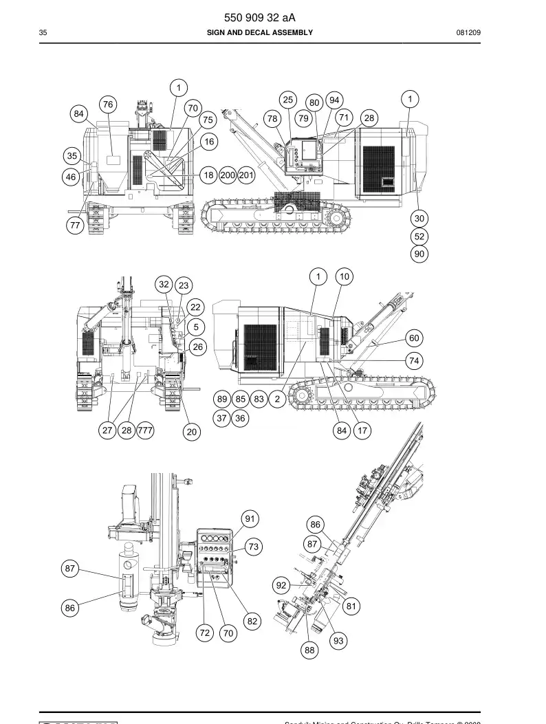 55090932a 550 909 32a SIGN AND DECAL ASSEMBLY - Sandvik Technical Drawing