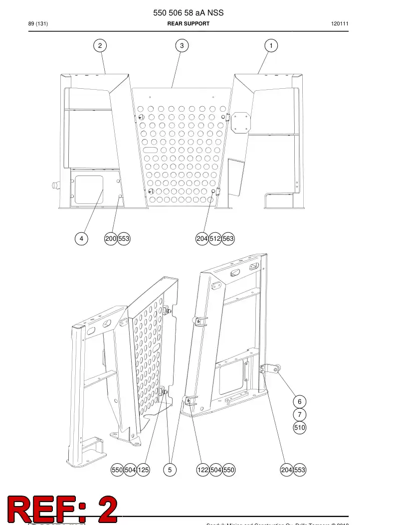 55091012 550 910 12 Rear support - Sandvik Technical Drawing
