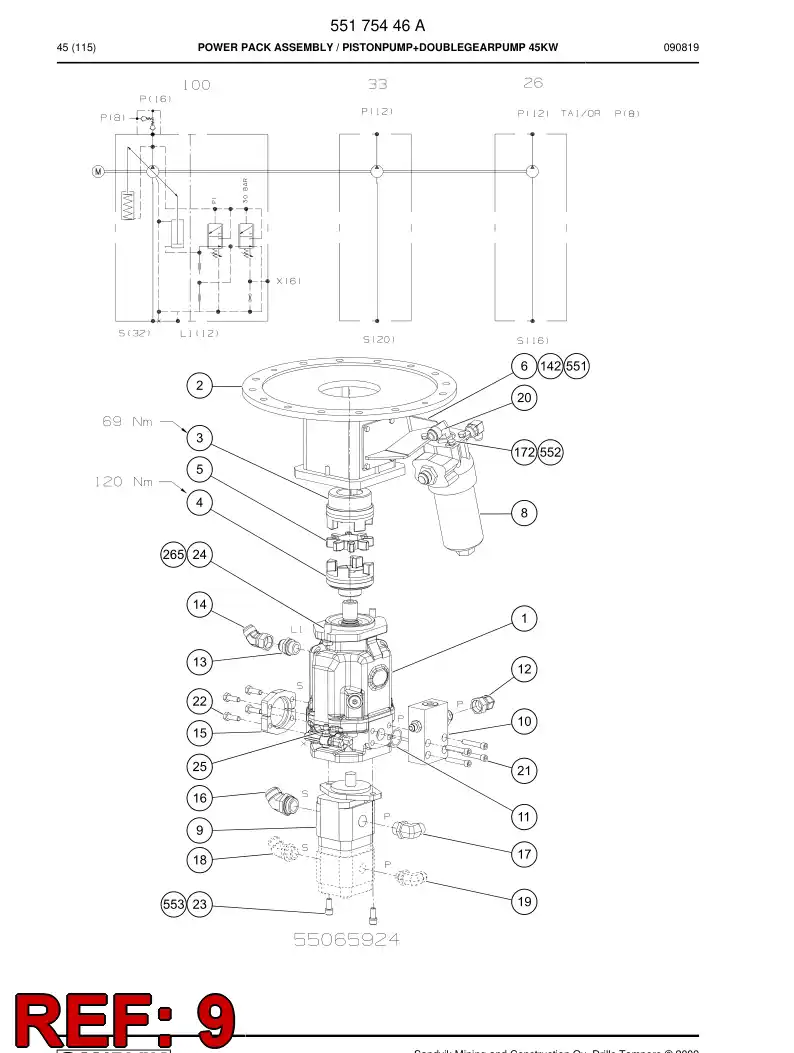 55091109 550 911 09 GEAR PUMP - Sandvik Technical Drawing