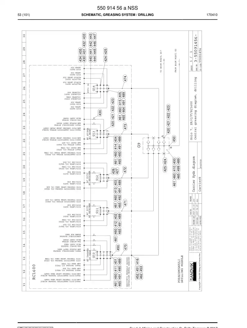 55091456a 550 914 56a Schematic, Greasing System - Sandvik Technical Drawing