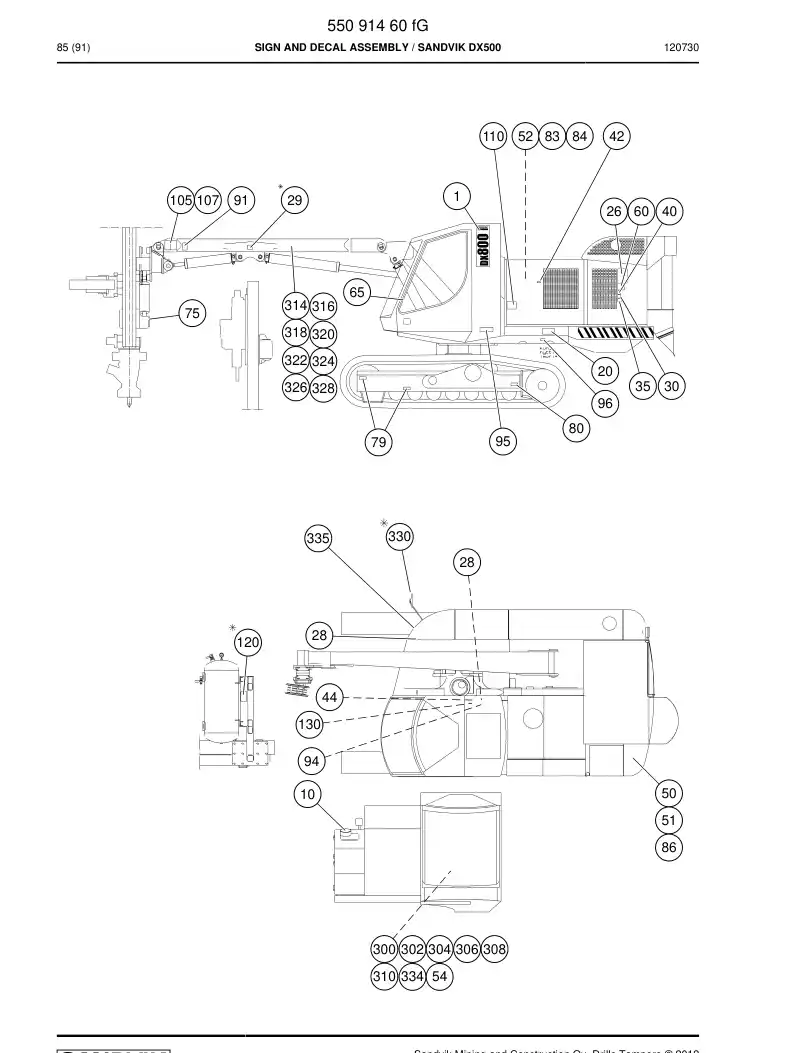 55091460f 550 914 60f SIGN AND DECAL ASSEMBLY - Sandvik Technical Drawing