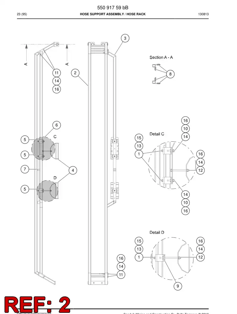 55091601a 550 916 01a Hose Support Assembly - Sandvik Technical Drawing