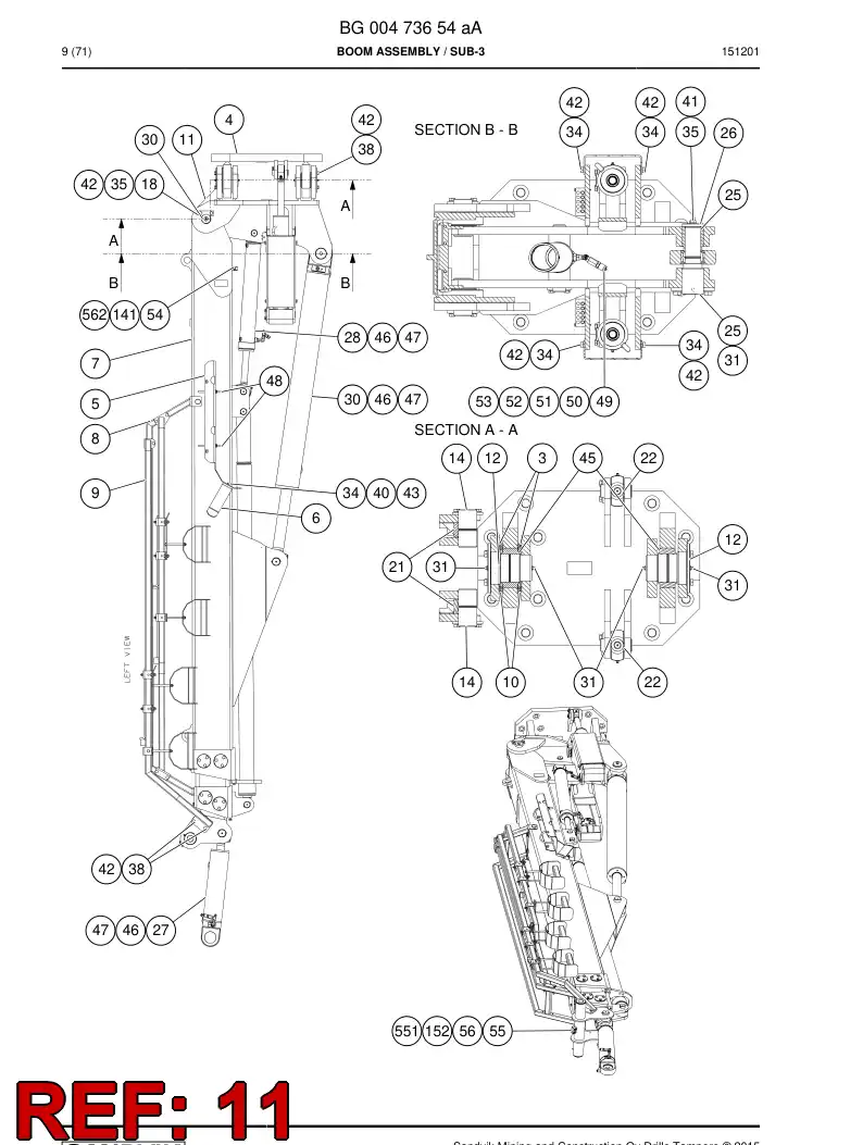 55091866 550 918 66 Boom Assembly, Rear - Sandvik Technical Drawing