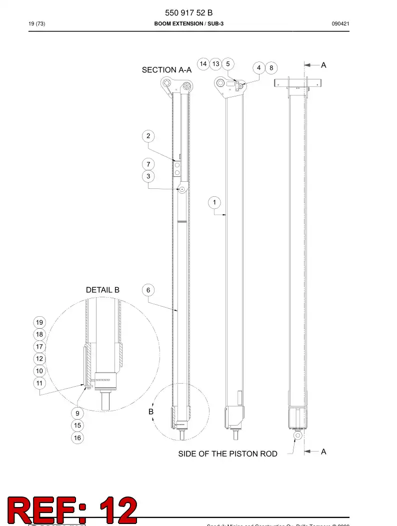 55091941 550 919 41 Slide piece - Sandvik Technical Drawing