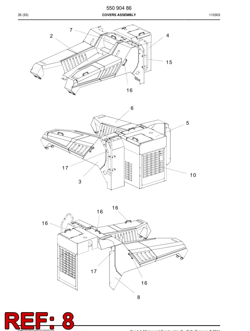 55093057 550 930 57 Plate, Cover - Sandvik Technical Drawing