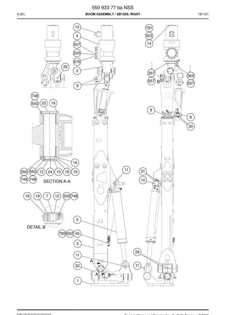 55093377b 550 933 77b Boom Assembly - Sandvik Technical Drawing