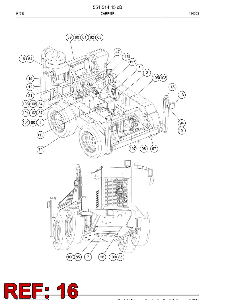 55093508 550 935 08 Rack, Drill Steel - Sandvik Technical Drawing