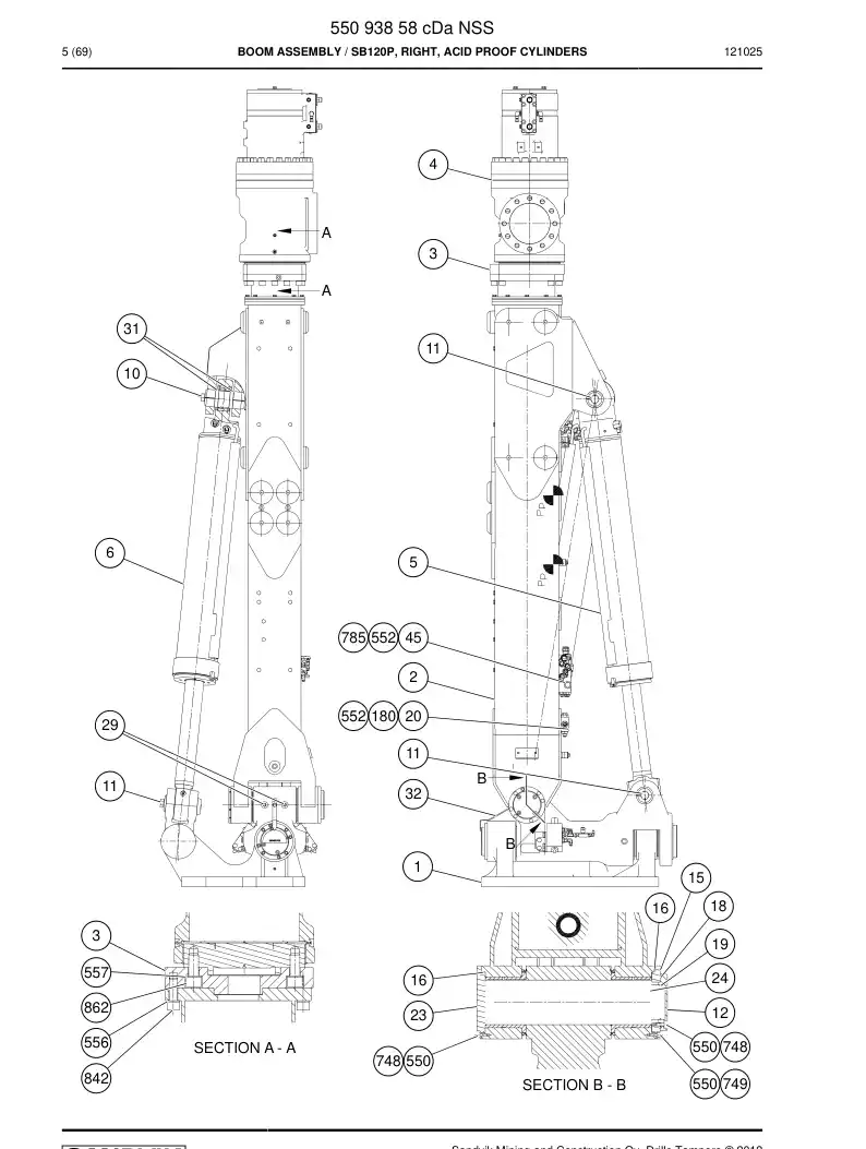 55093858c 550 938 58c BOOM ASSEMBLY - Sandvik Technical Drawing