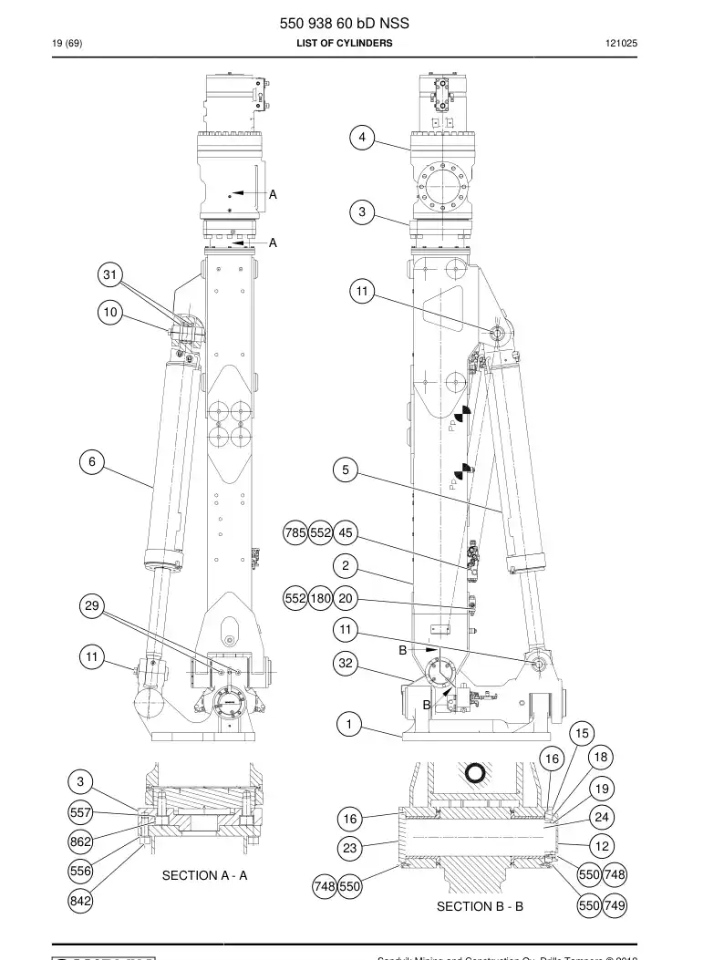 55093860b 550 938 60b LIST OF CYLINDERS - Sandvik Technical Drawing
