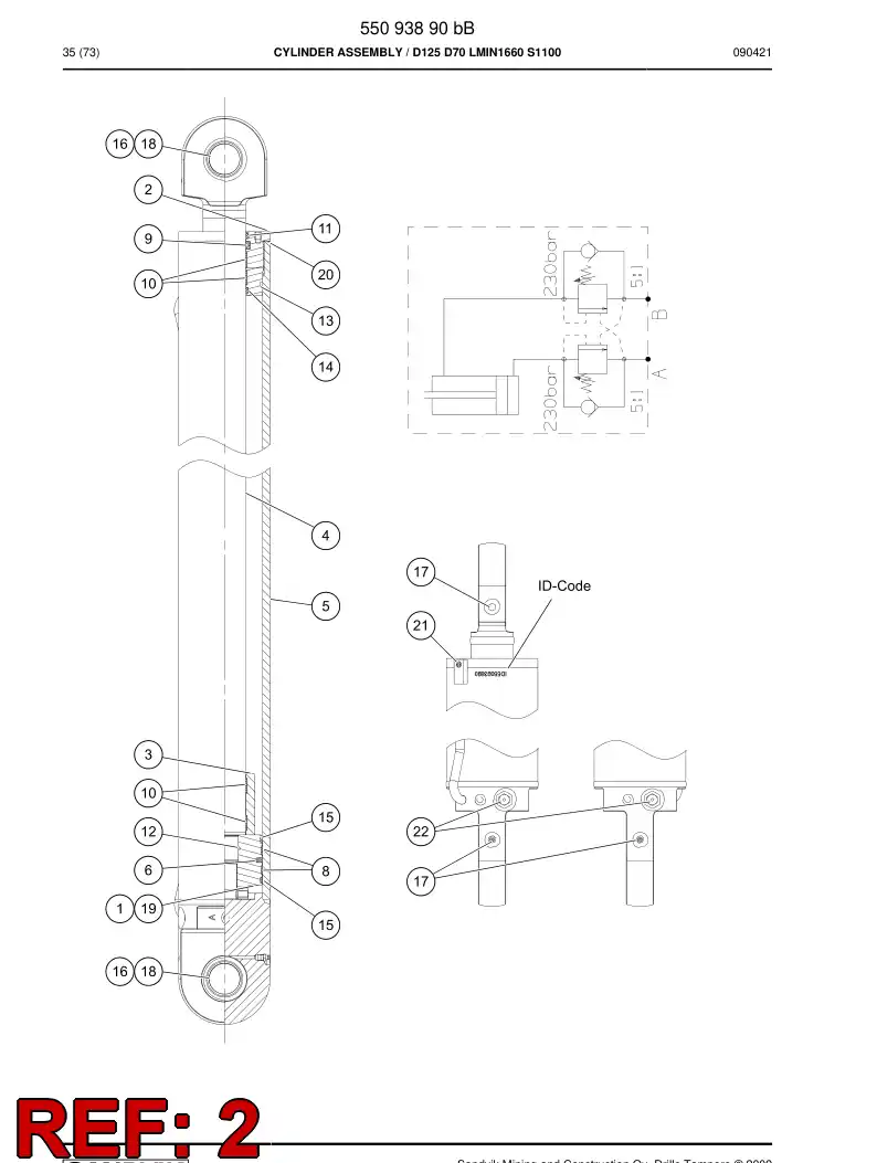 55093889 550 938 89 Etukansi, D125 d70 - Sandvik Technical Drawing