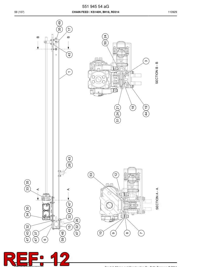 55094200 550 942 00 Carriage - Sandvik Technical Drawing