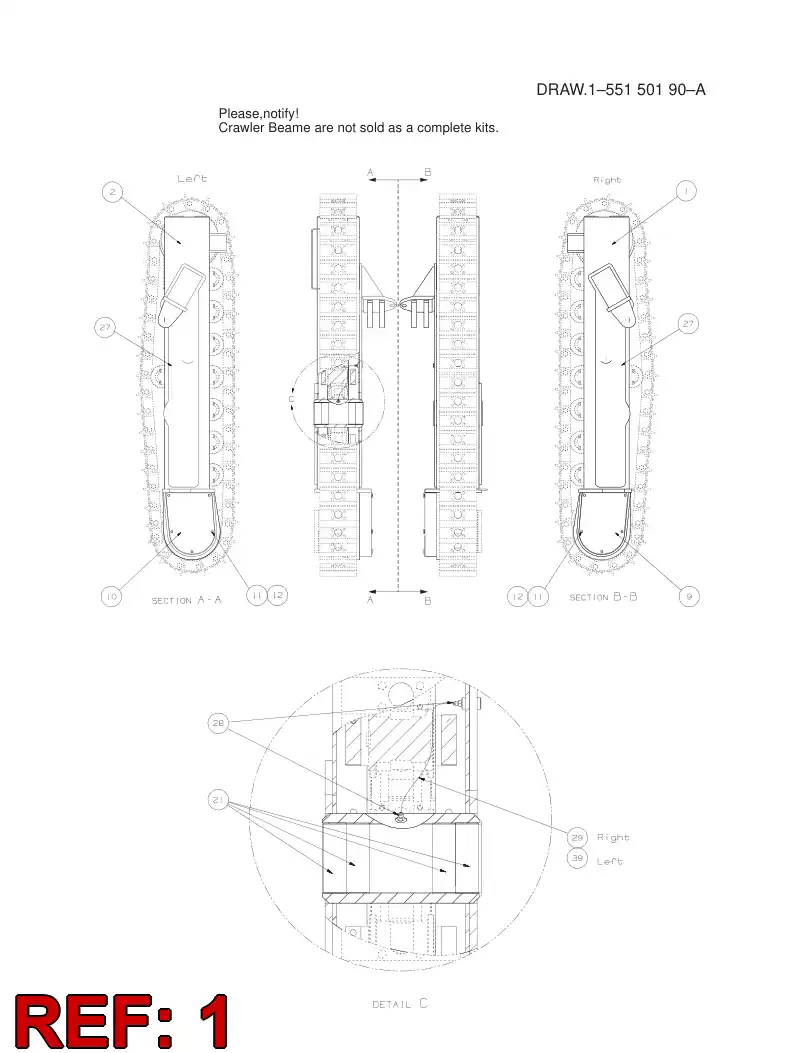 55094437 550 944 37 Beam, Crawler - Sandvik Technical Drawing
