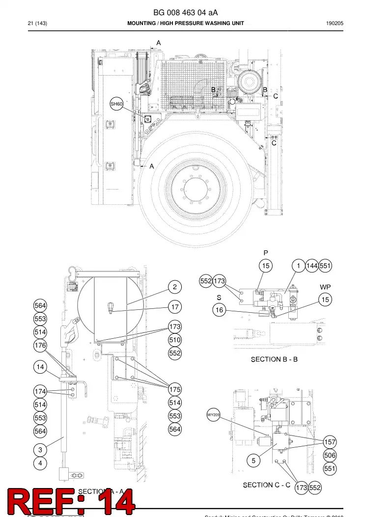 55094921 550 949 21 RACK, BOLT - Sandvik Technical Drawing