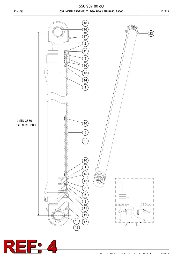 55094959a 550 949 59a Cylinder rod - Sandvik Technical Drawing