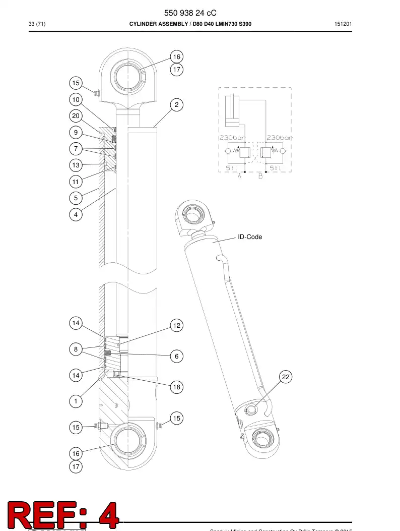 55094963a 550 949 63a PISTON rod assembly - Sandvik Technical Drawing