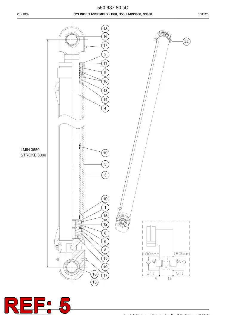 55094965a 550 949 65a Cylinder tube - Sandvik Technical Drawing