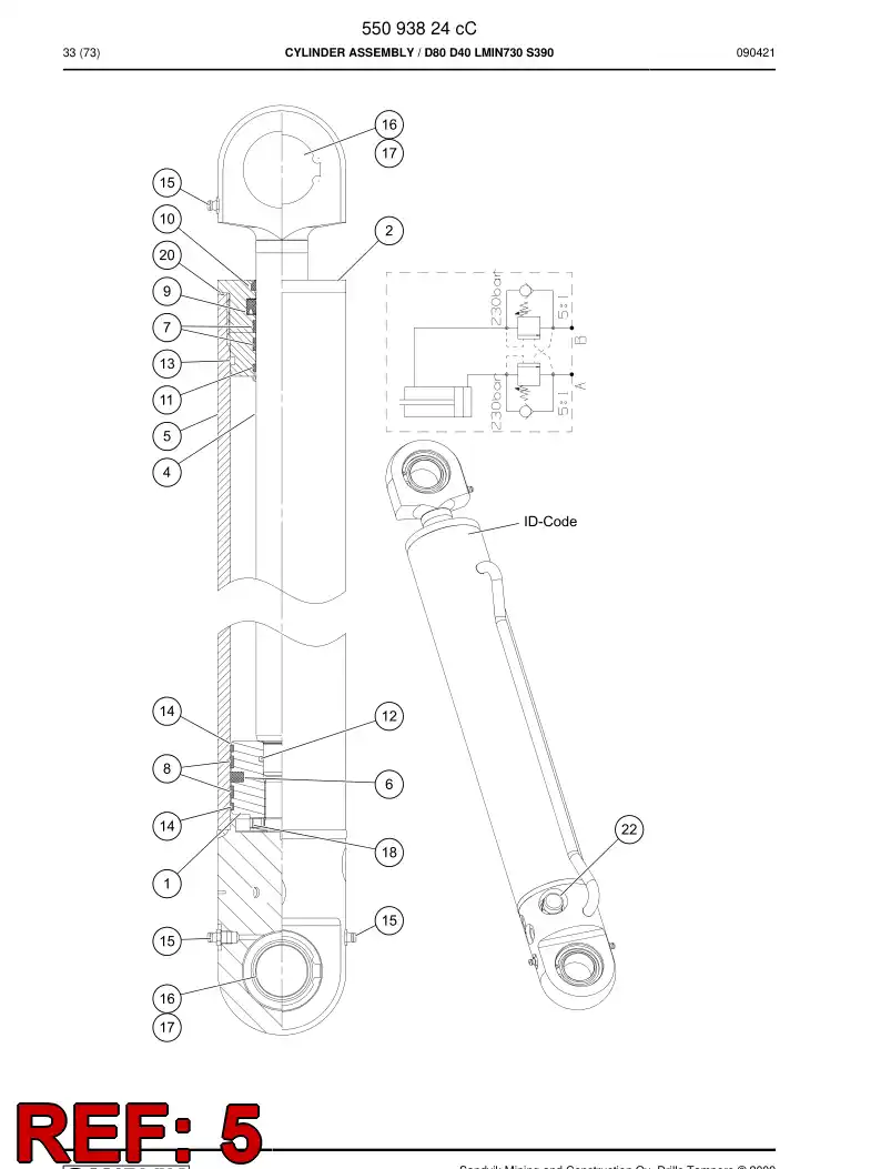 55094969a 550 949 69a Cylinder tube assembly - Sandvik Technical Drawing
