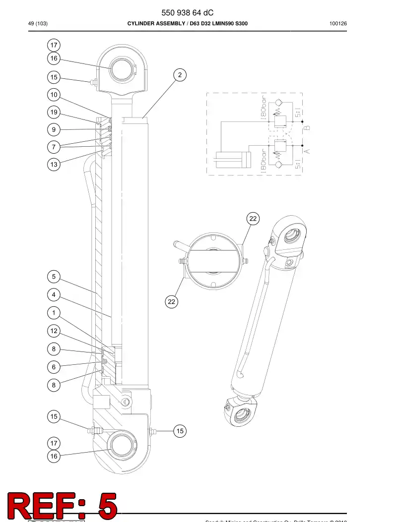55094970a 550 949 70a Cylinder tube - Sandvik Technical Drawing