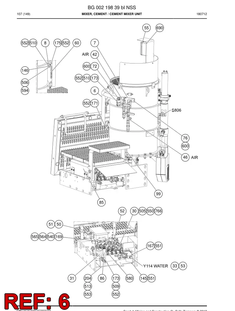 55094996a 550 949 96a Railing - Sandvik Technical Drawing