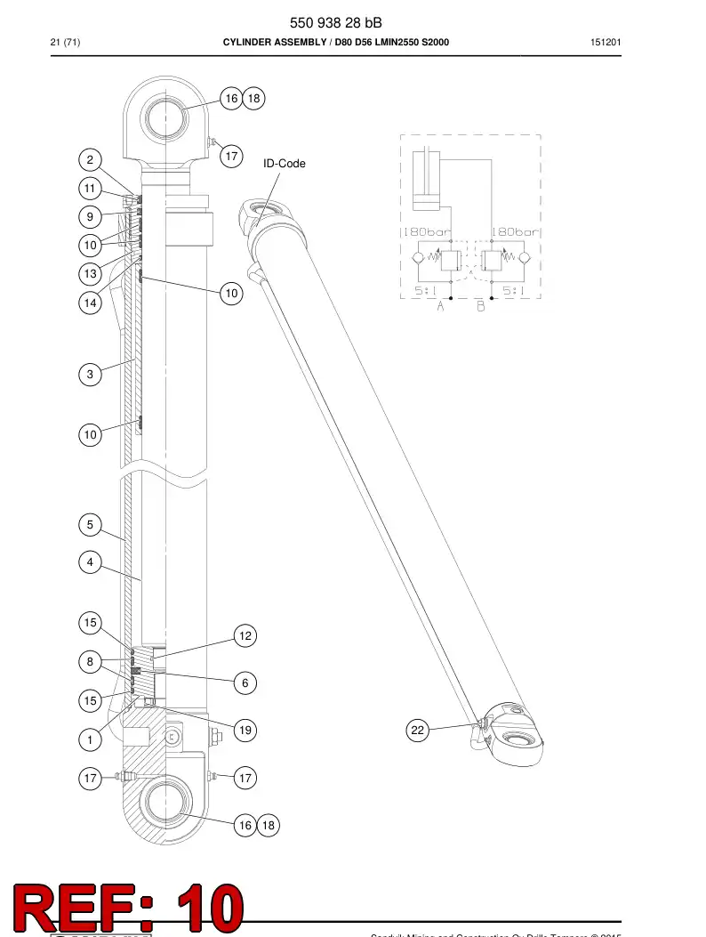 55095274 550 952 74 Guide Ring, PISTON Rod - Sandvik Technical Drawing