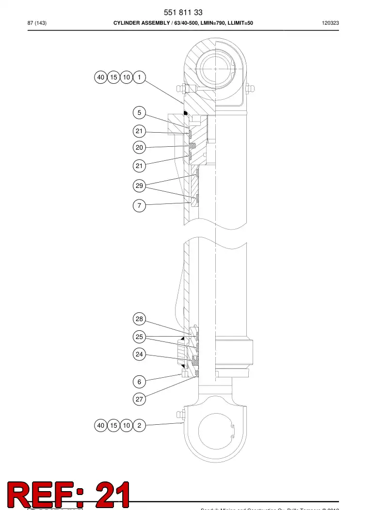 55095278 550 952 78 PISTON guide ring - Sandvik Technical Drawing