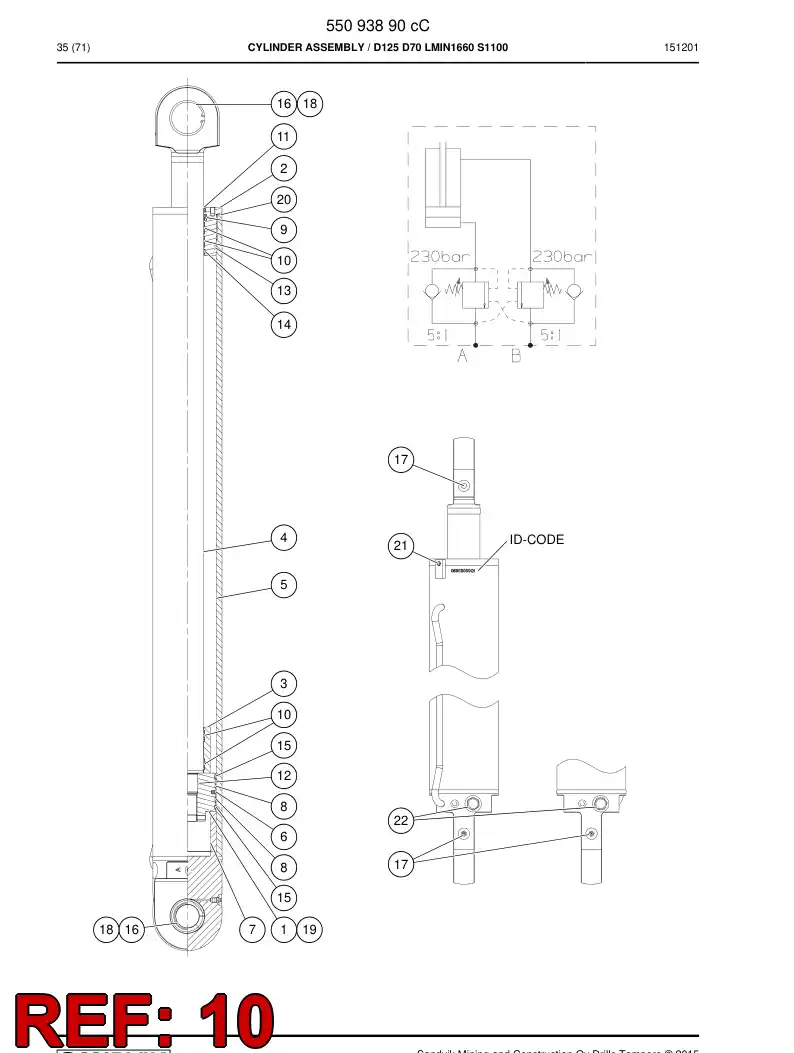 55095546 550 955 46 Guide Ring, PISTON Rod - Sandvik Technical Drawing