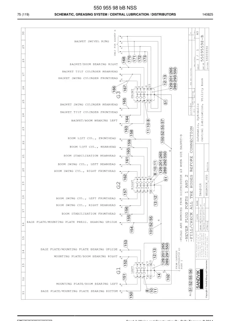 55095598b 550 955 98b Schematic, Greasing System - Sandvik Technical Drawing