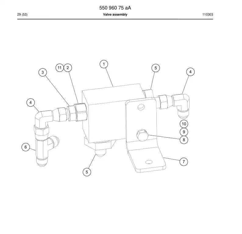 55096075b 550 960 75b Valve Assembly55089500 - Sandvik Technical Drawing