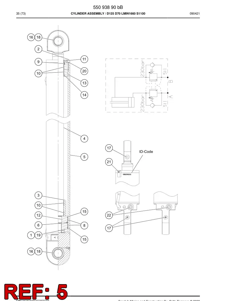 55096538 550 965 38 Cylinder tube - Sandvik Technical Drawing