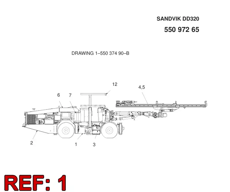 55097257 550 972 57 CARRIER FRAME PARTS - Sandvik Technical Drawing