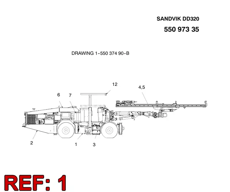 55097322 550 973 22 CARRIER FRAME PARTS - Sandvik Technical Drawing