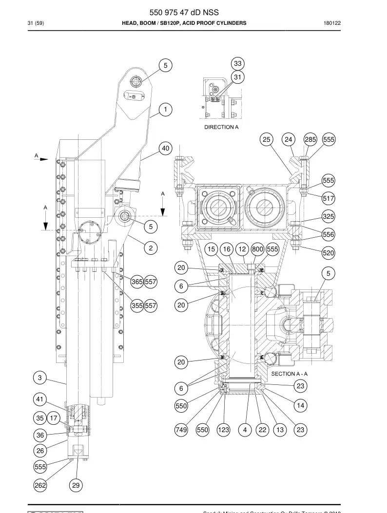 55097547d 550 975 47d Head, Boom - Sandvik Technical Drawing