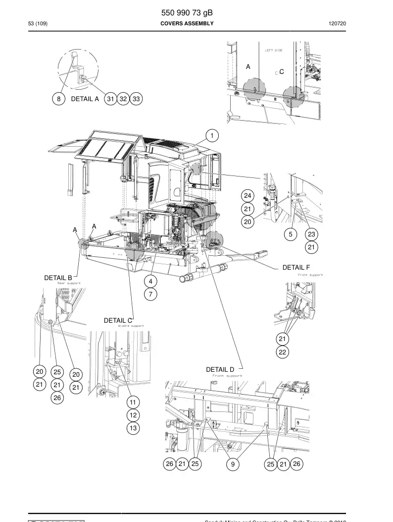 55099073g 550 990 73g COVERS ASSEMBLY - Sandvik Technical Drawing