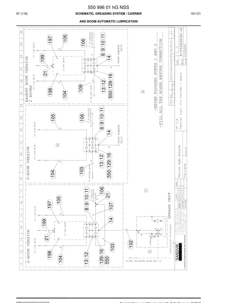 55099601h 550 996 01h Schematic, Greasing System - Sandvik Technical Drawing