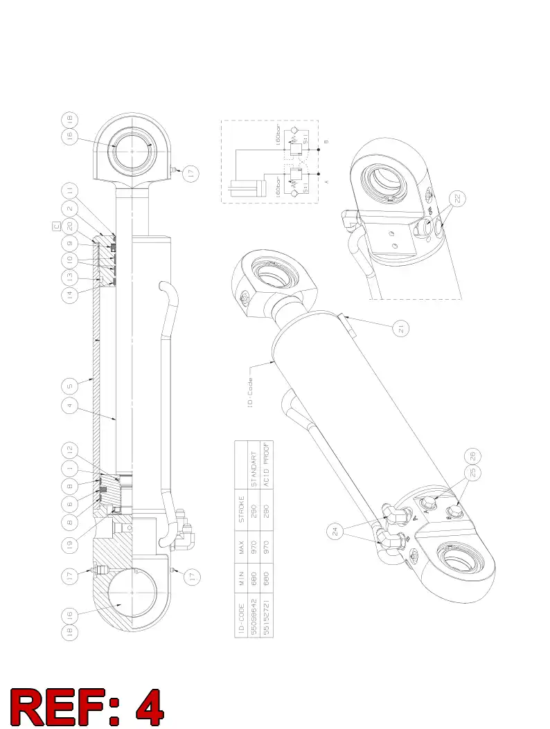 55099645 550 996 45 CYLINDER ROD - Sandvik Technical Drawing