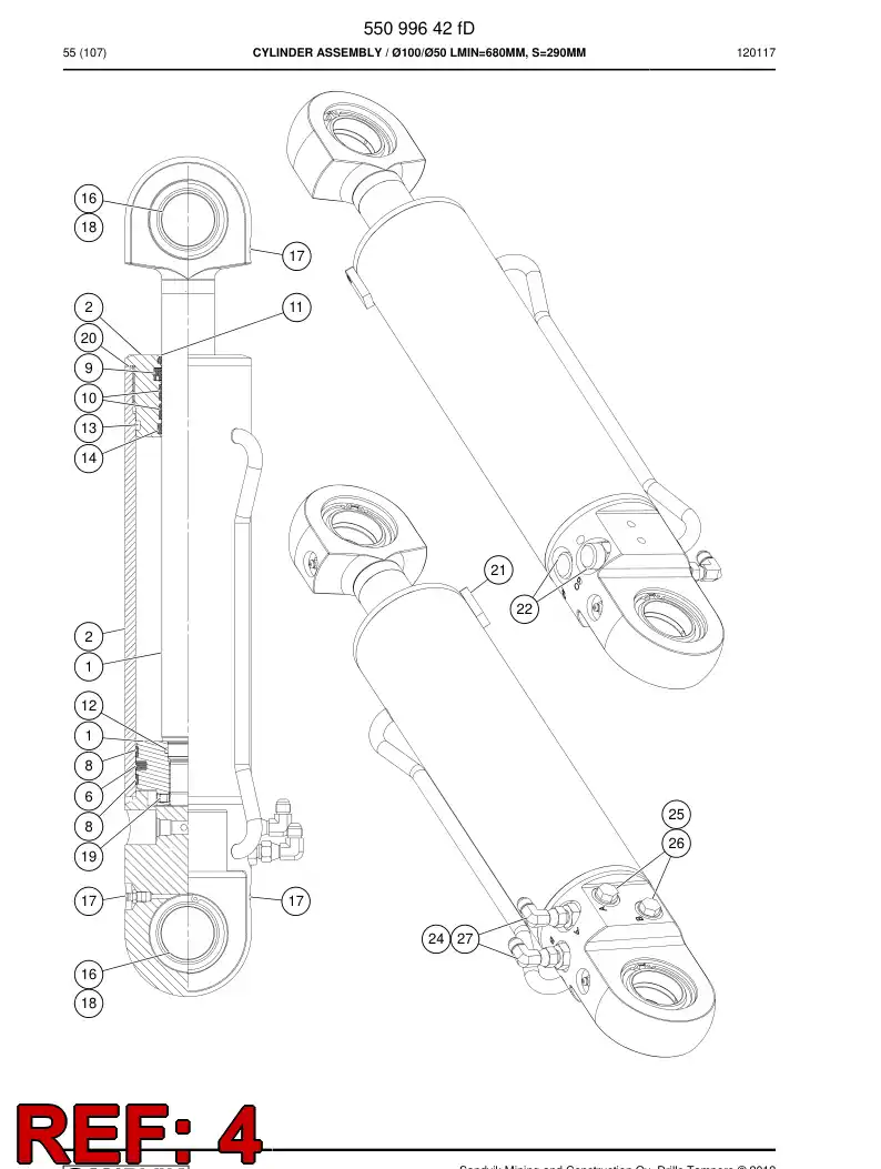 55099645b 550 996 45b Rod, Cylinder - Sandvik Technical Drawing